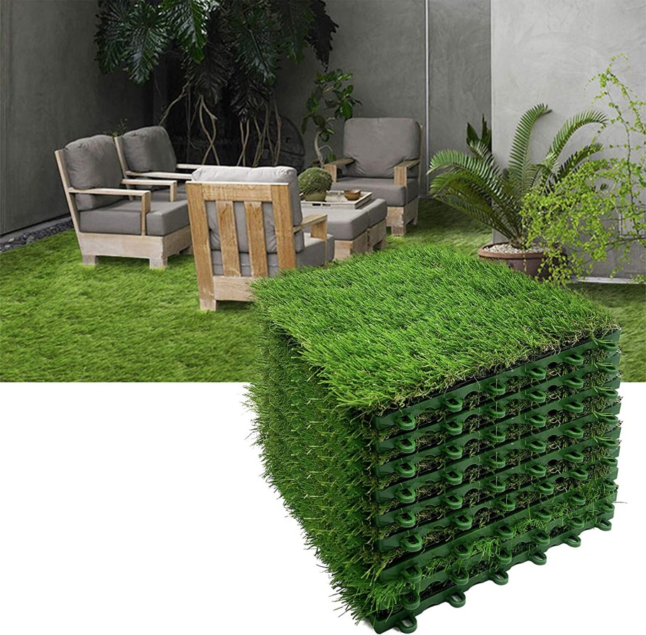 Искусственная трава в беседке