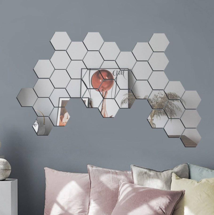 Декор настенный "соты", зеркальный, 12 элементов, 9 х 10 см, серебро