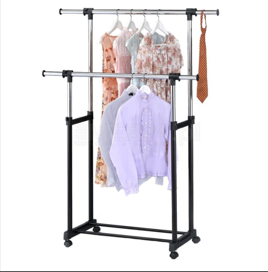 Вешалка напольная gr-03a (2 перекладины, с сеткой внизу), размер: 75*42*90-160см