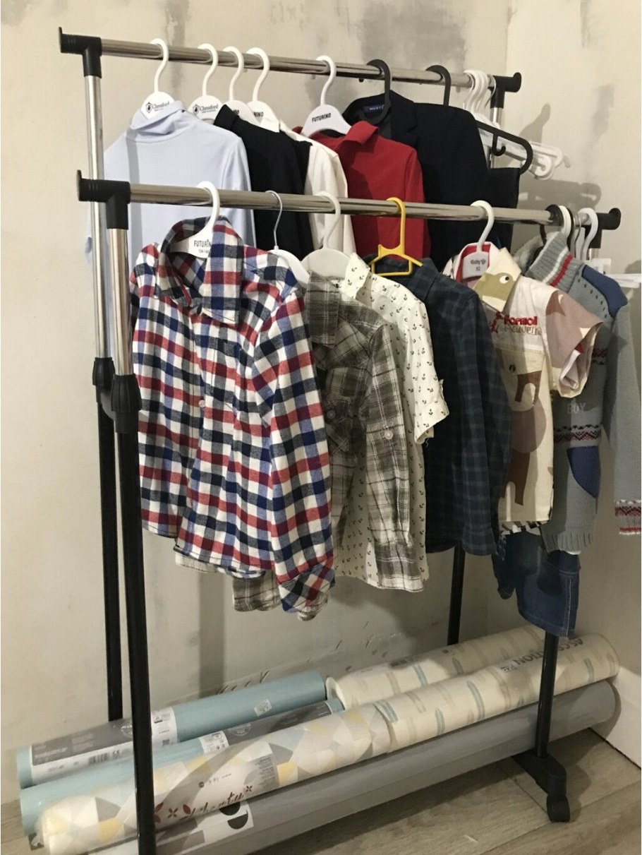 Вешалка напольная gr-03a (2 перекладины, с сеткой внизу), размер: 75*42*90-160см