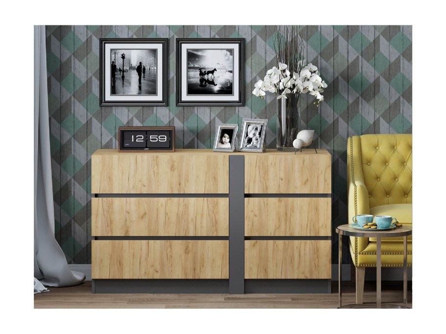 Комод "Берк-12" - дуб крафт белый/дуб крафт золотой