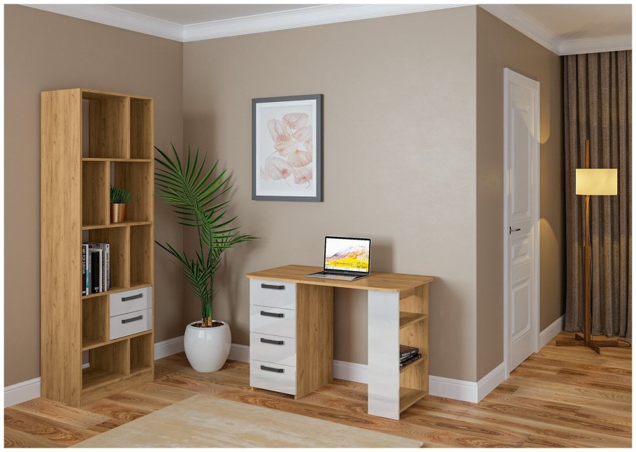 Лео 6 стол письменный дуб крафт золотой