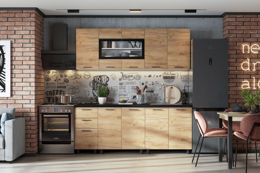 Кухня Аризона 2.0 белый/дуб золотой/черный