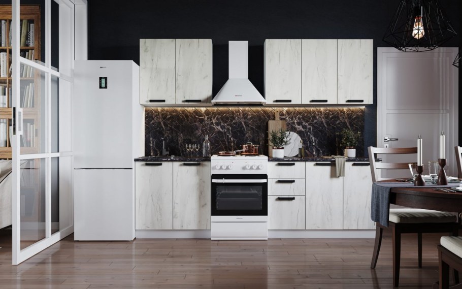 Кухня диор 2м дуб крафт белый в интерьере