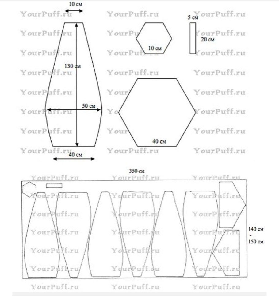 Выкройка кресло мешок груша размер XXL