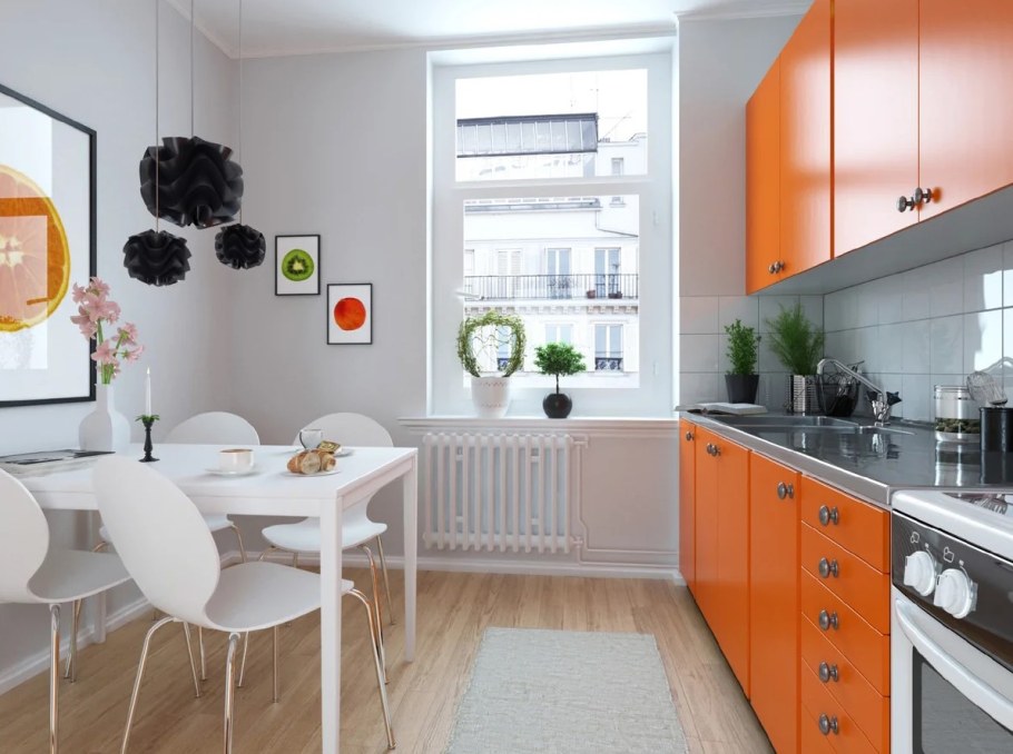 Оранжевые акценты в интерьере кухни