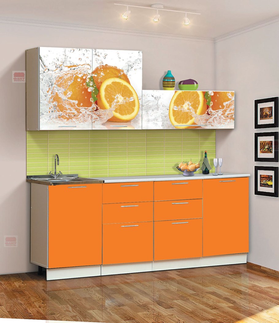 Кухонный гарнитур Фант-мебель "Диана 8" 1.8 м (апельсин, МДФ, белый)