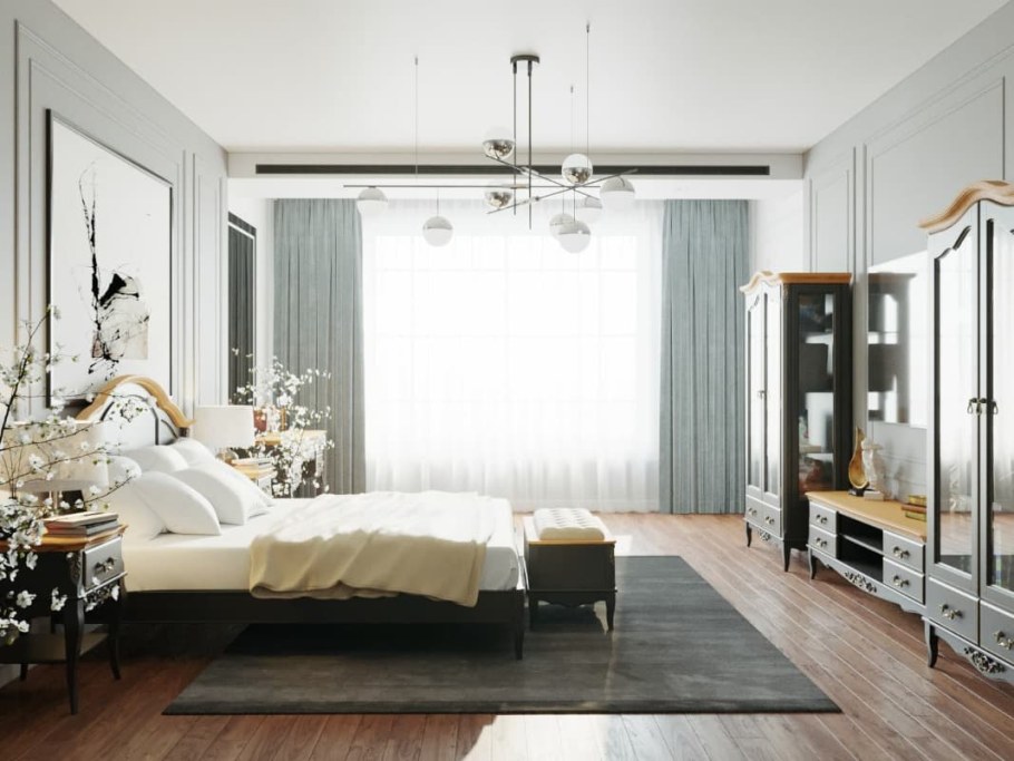 Белая мебель Прованс на темном полу