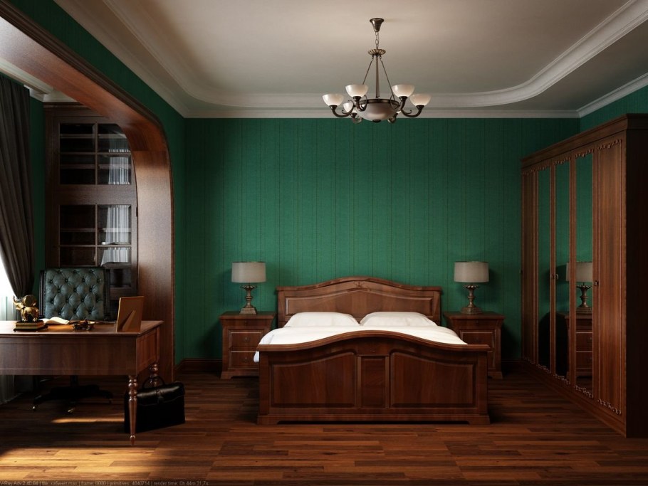 Спальня-кабинет с темной мебелью