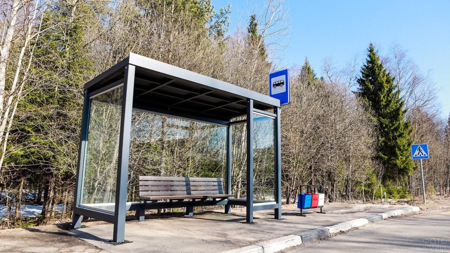 Автобусная остановка в лесу