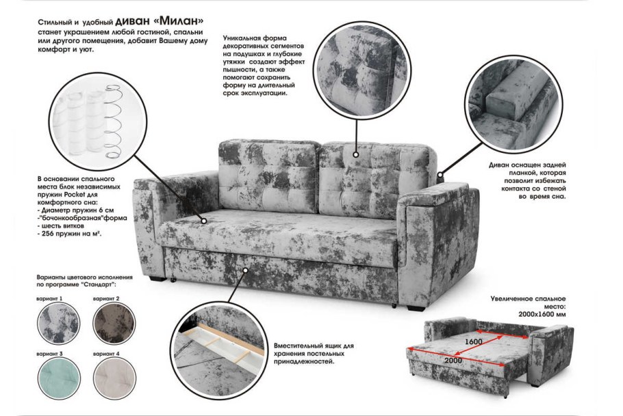 Диван Милан прямой Мебельград