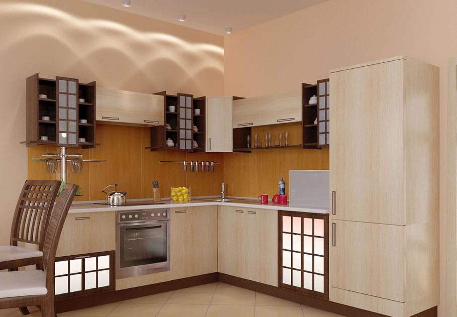 Угловая кухня в японском стиле