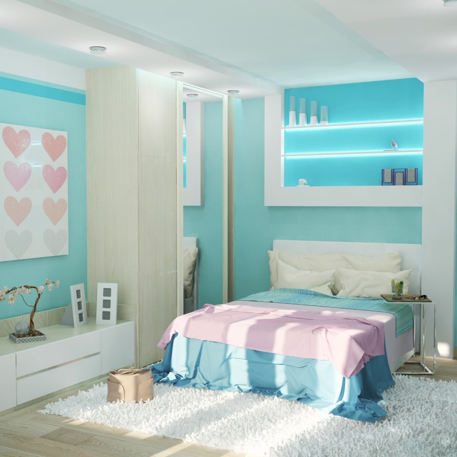 Комната в розово голубых тонах