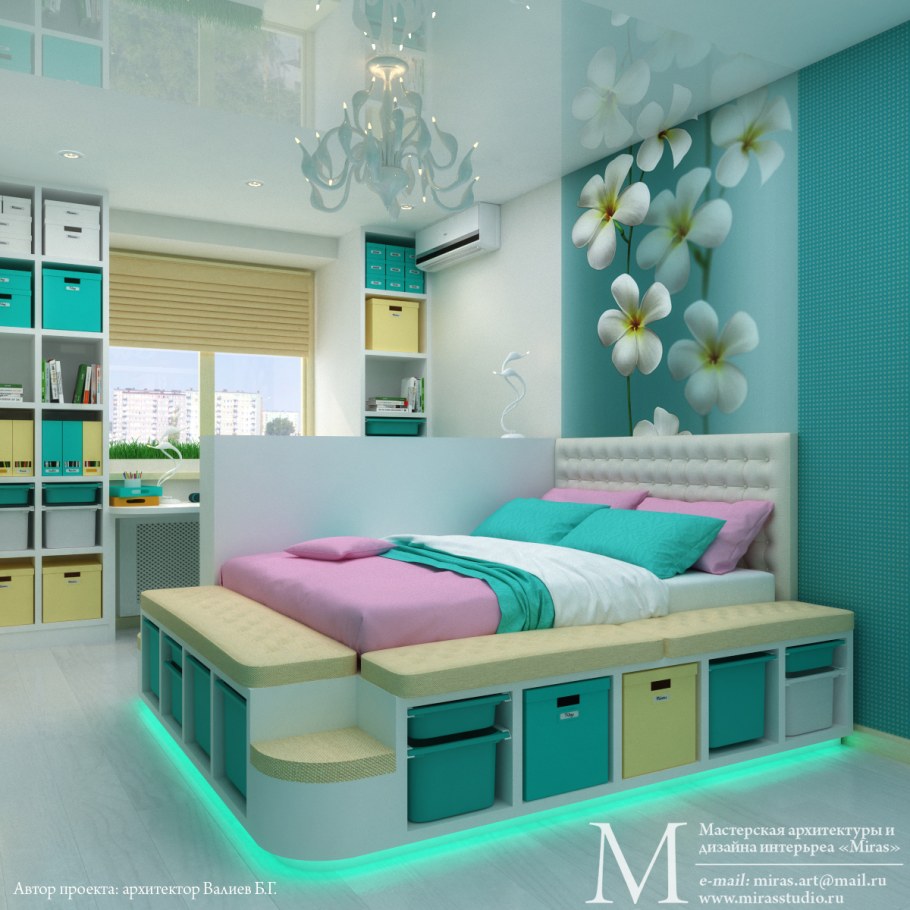 Комната для девочки в бирюзовых тонах