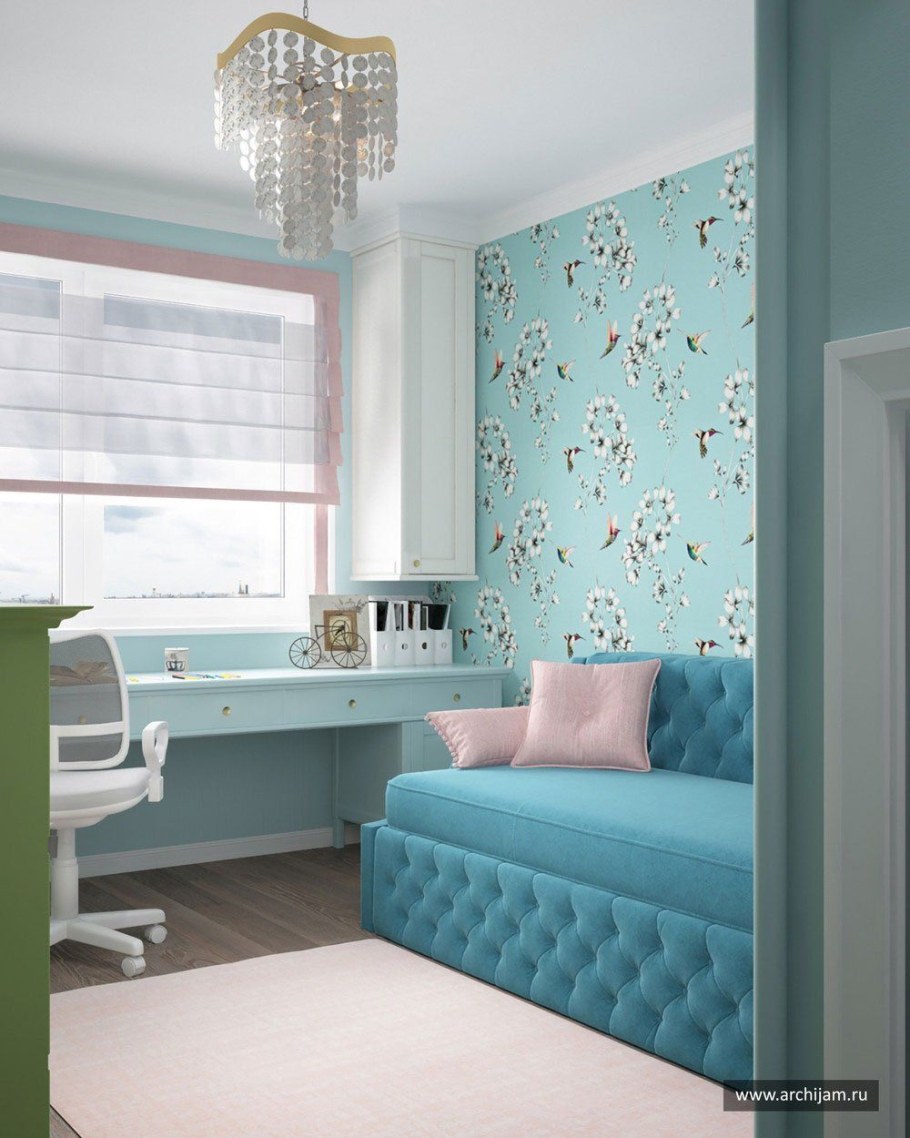 Комната для девочки в бирюзовых тонах