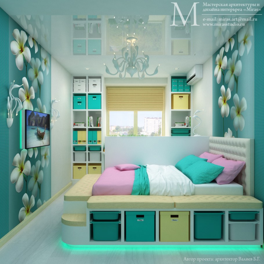 Комната для девочки в бирюзовом цвете
