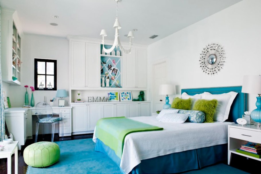 Комната в бирюзовых тонах для девочек-подростков