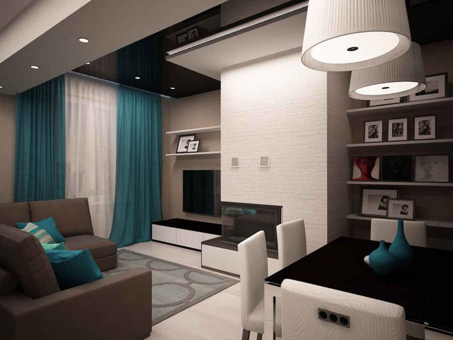 Коричнево бирюзовая гостиная