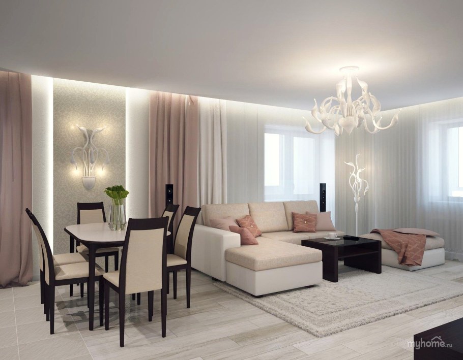 Кухня гостиная в цвете капучино