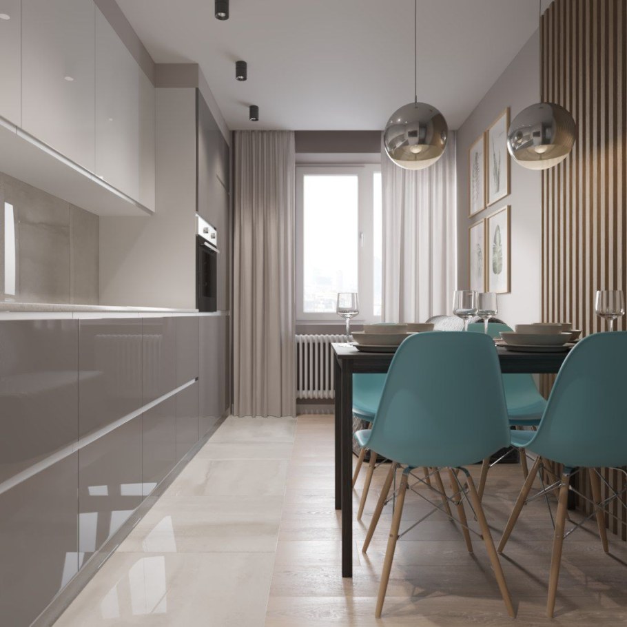 Интерьер кухни в серо бежевых тонах