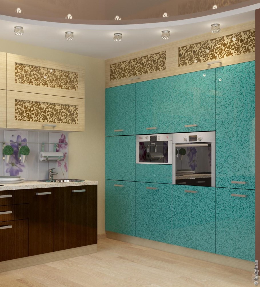 Кухня в бежево бирюзовых тонах