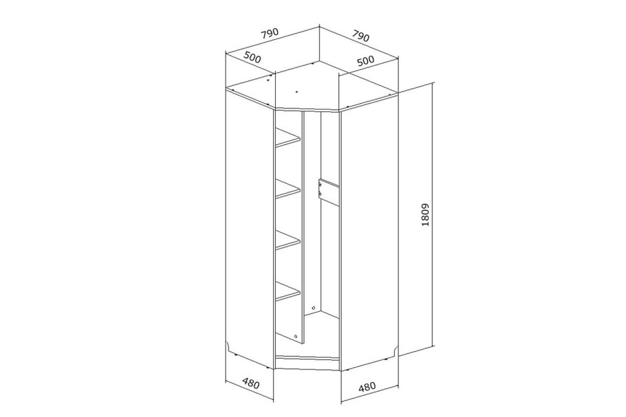 Шкаф угловой 750х750 чертеж