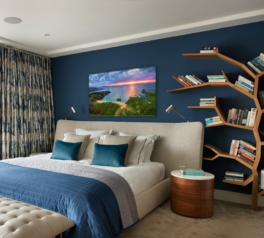 Сине бежевая спальня