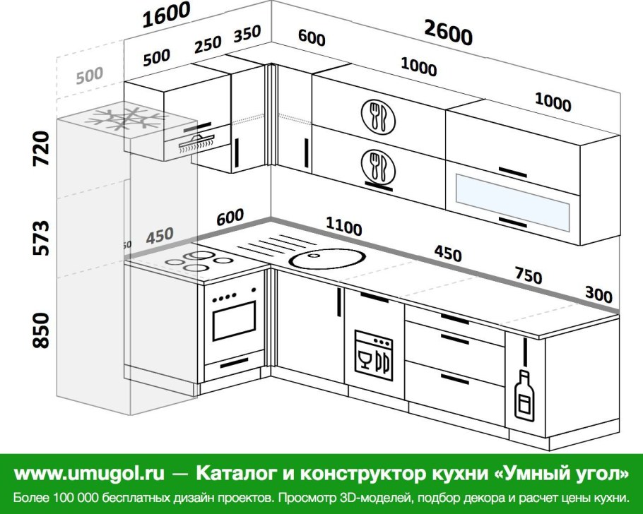 Угловая кухня 2200 на 1800