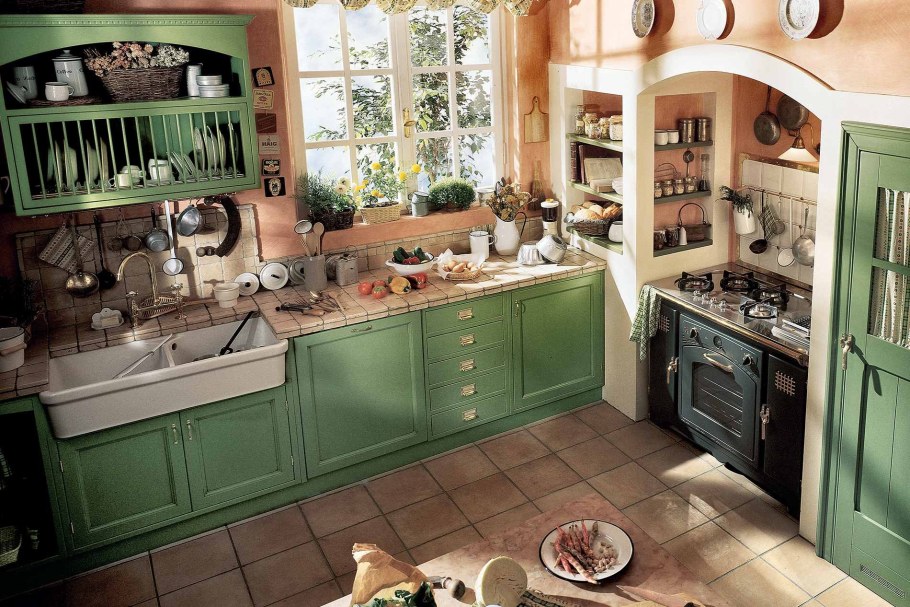 Zelyonie кухни стиль Кантри