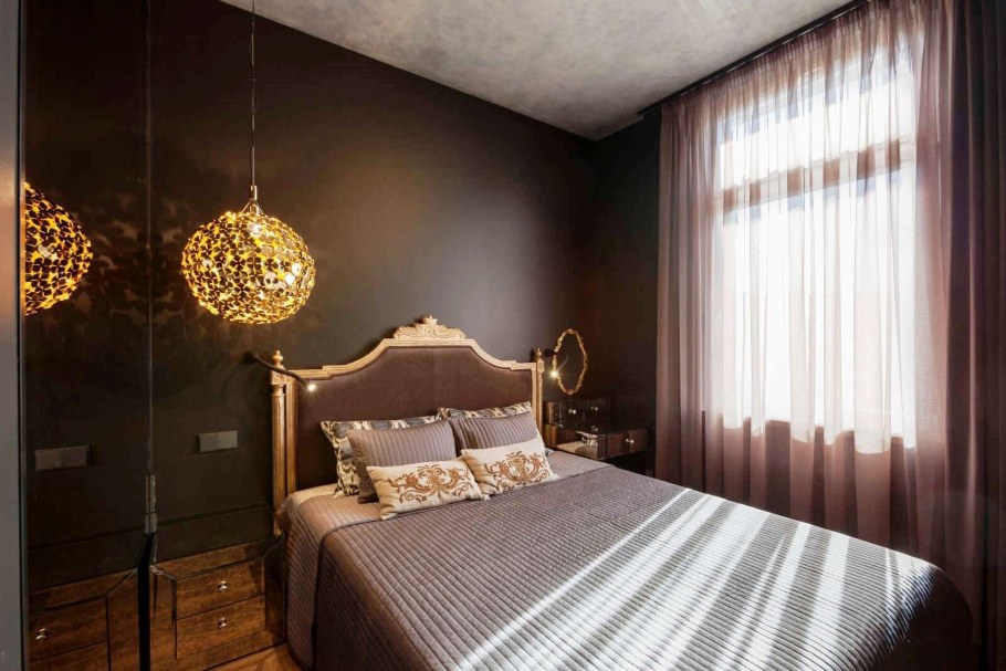 Спальня в коричнево золотых тонах