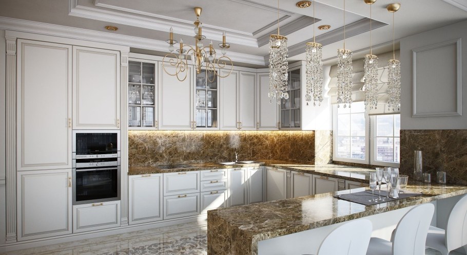 Кухня Неоклассика с мрамором