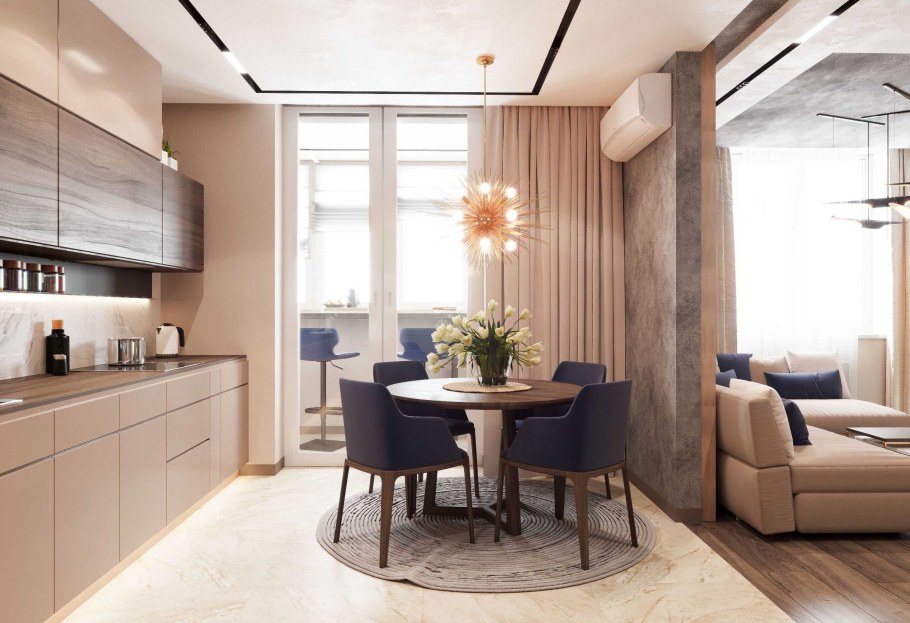 Кухня гостиная в цвете капучино