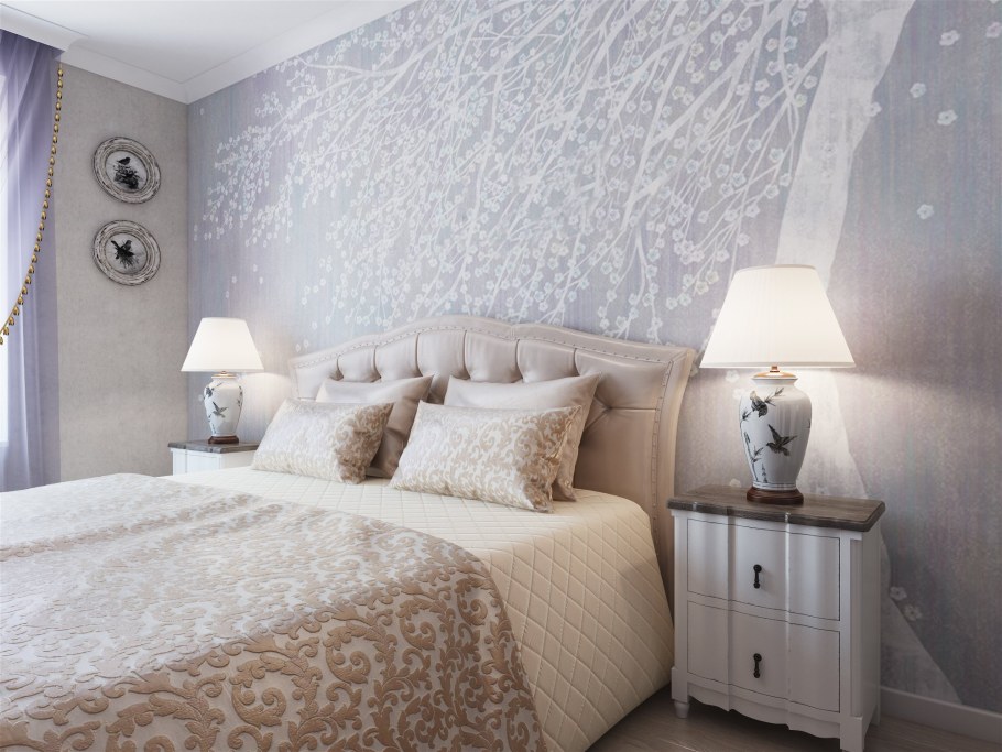Обои в интерьере в светлых тонах