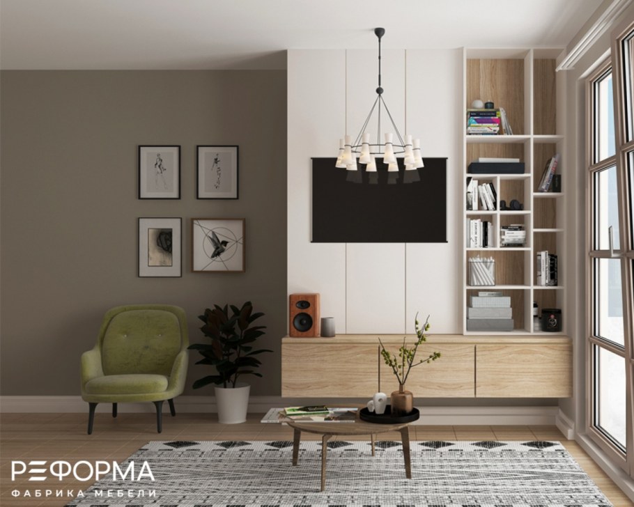 Ниша под телевизор в скандинавском стиле