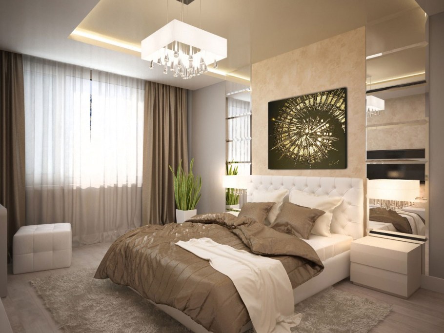 Зеркало над тумбой в спальне