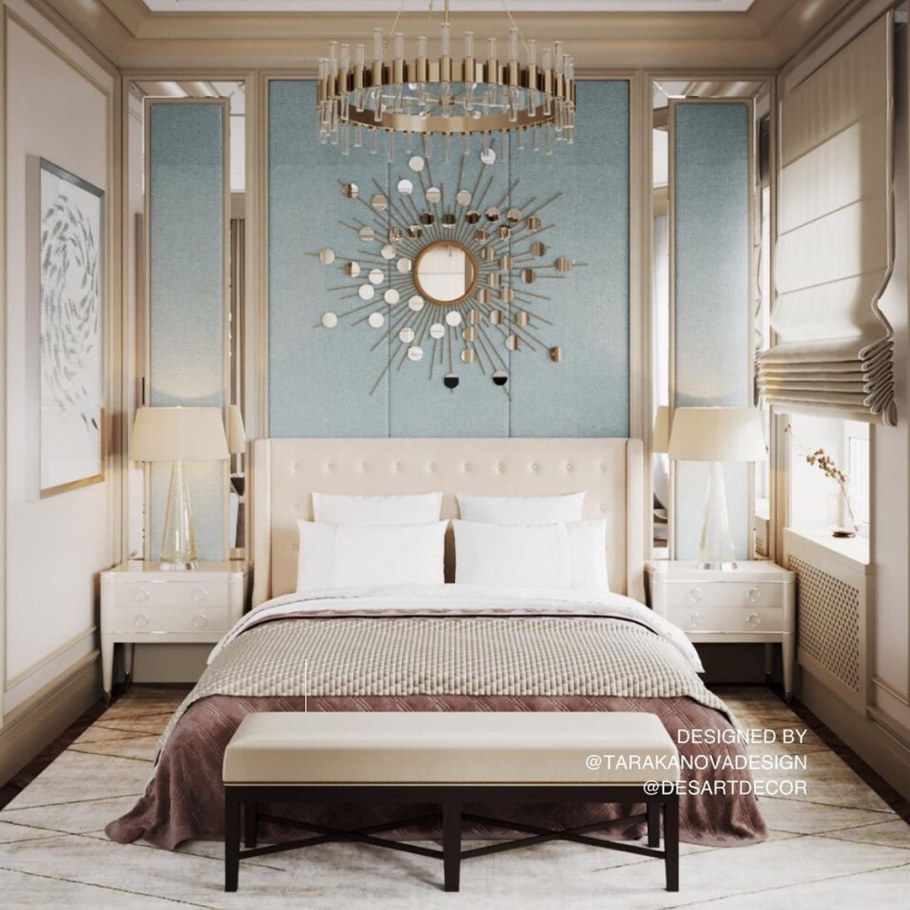 Зеркала над тумбочками в спальне