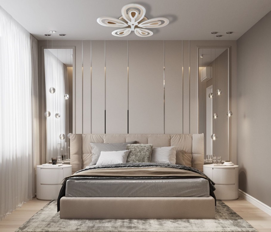 Спальня в современном стиле в бежевых тонах