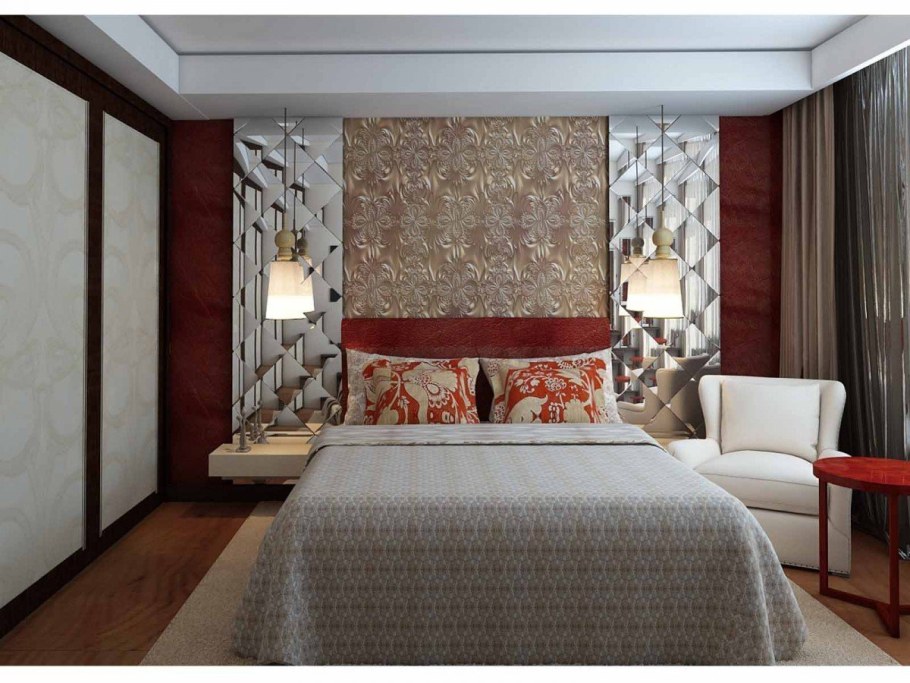 Зеркальные панели в спальне