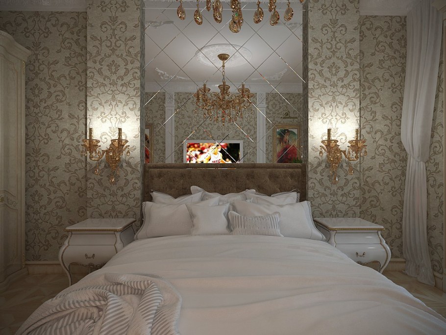 Зеркальная плитка в интерьере спальни