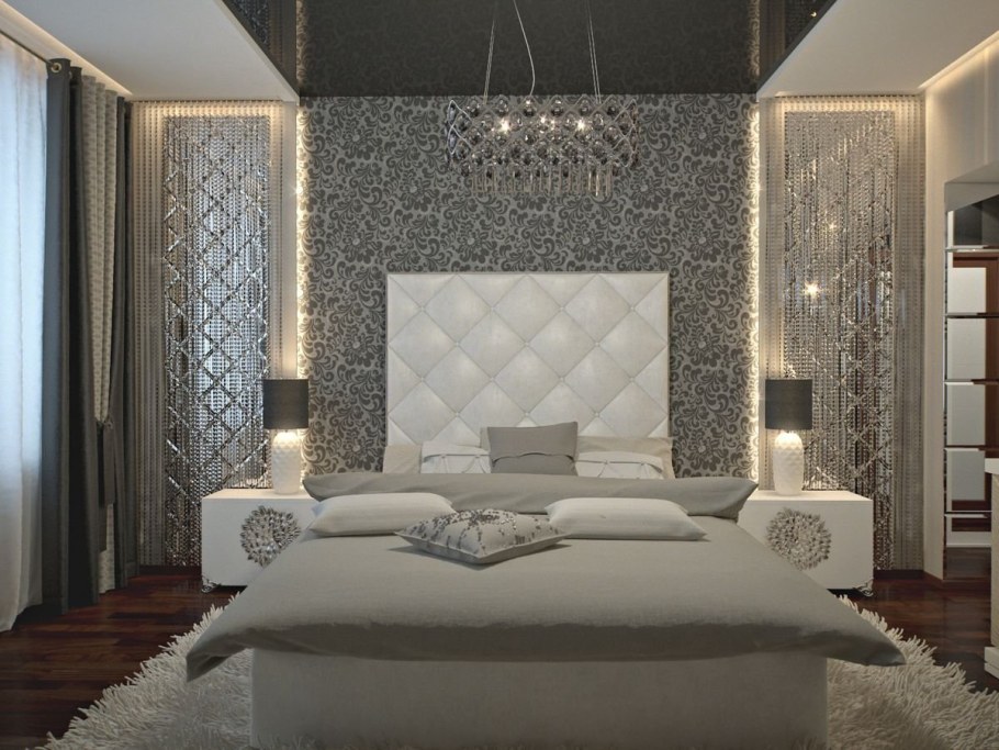 Зеркальные панели в спальне