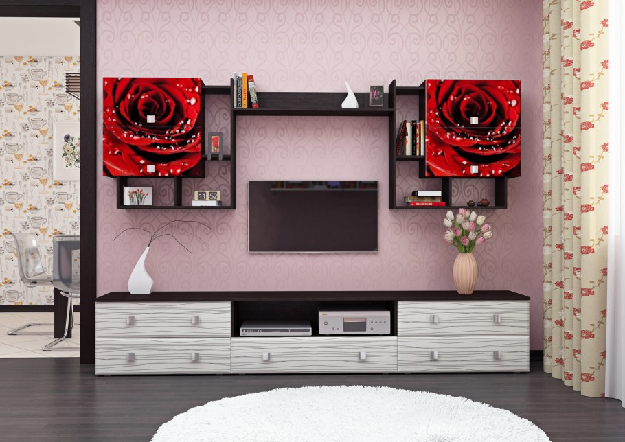 Стенка в гостиную розовая