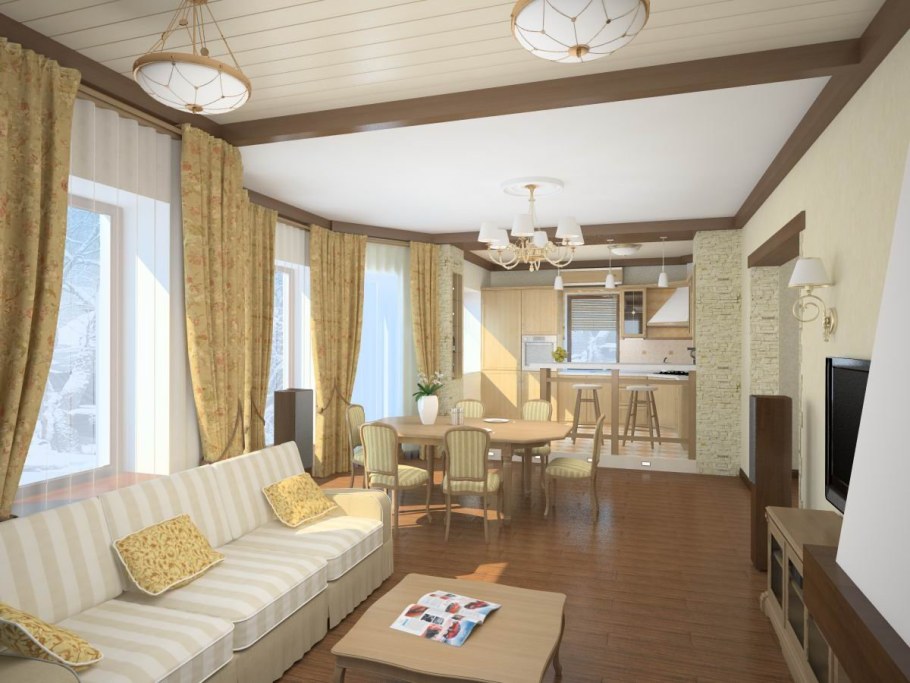 Совмещение кухни и гостиной