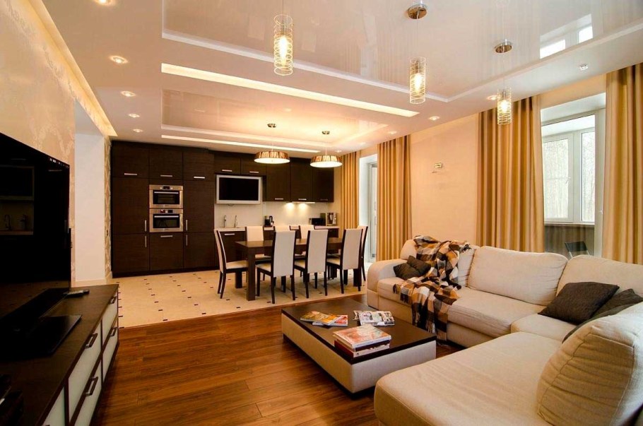 Интерьер кухни гостиной в доме