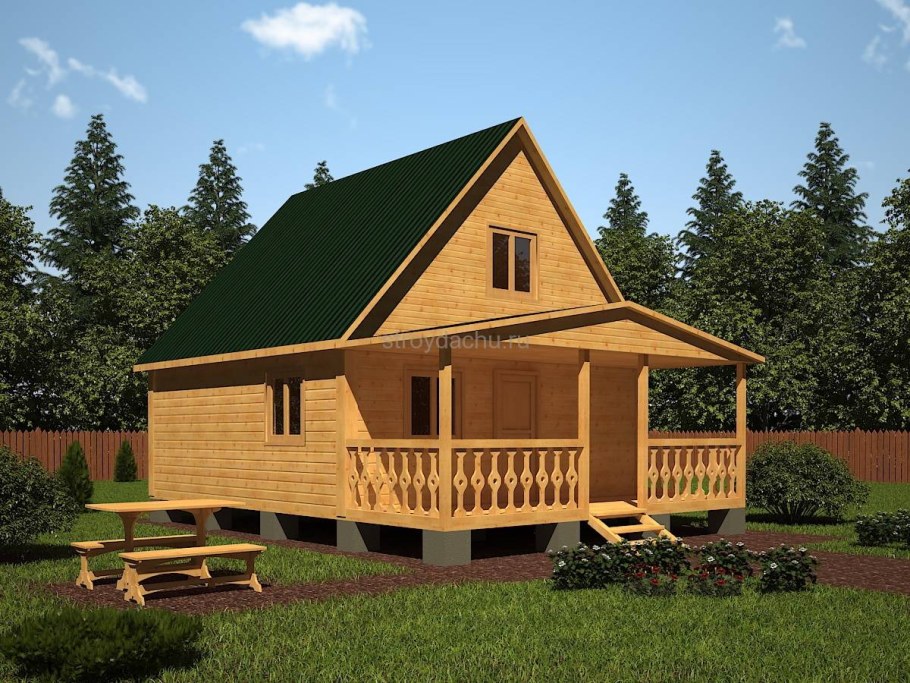 Баня дом 6х8 с мансардой и верандой из бруса под ключ 8