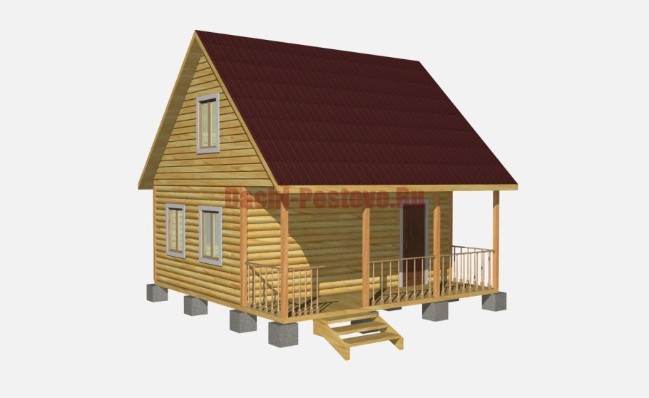 Проект бани 6х6 с террасой из бруса