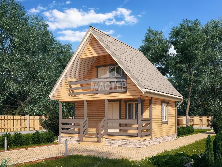 Баня 6 на 6 с мансардой и верандой