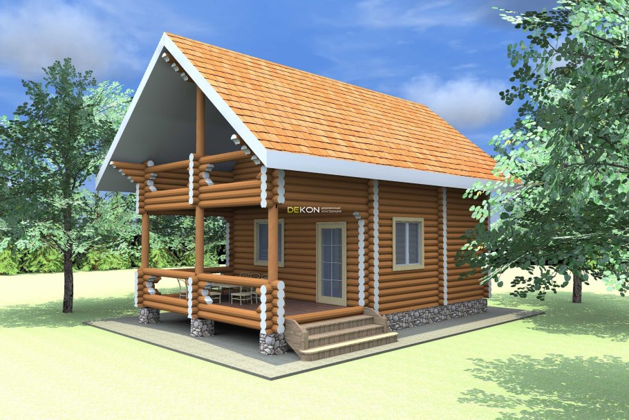 Баня 6х8 с мансардой и террасой