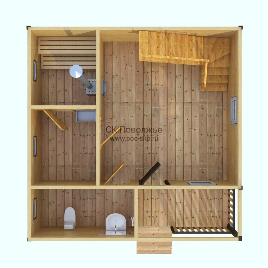 Планировка каркасной бани 6х6