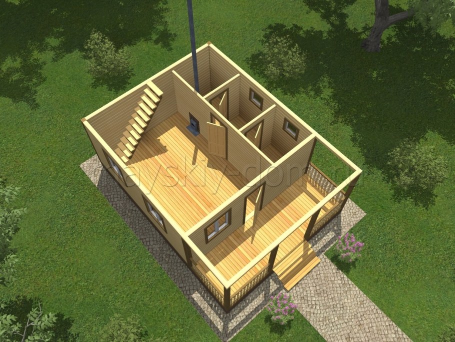 Баня с мансардой и террасой 8на9