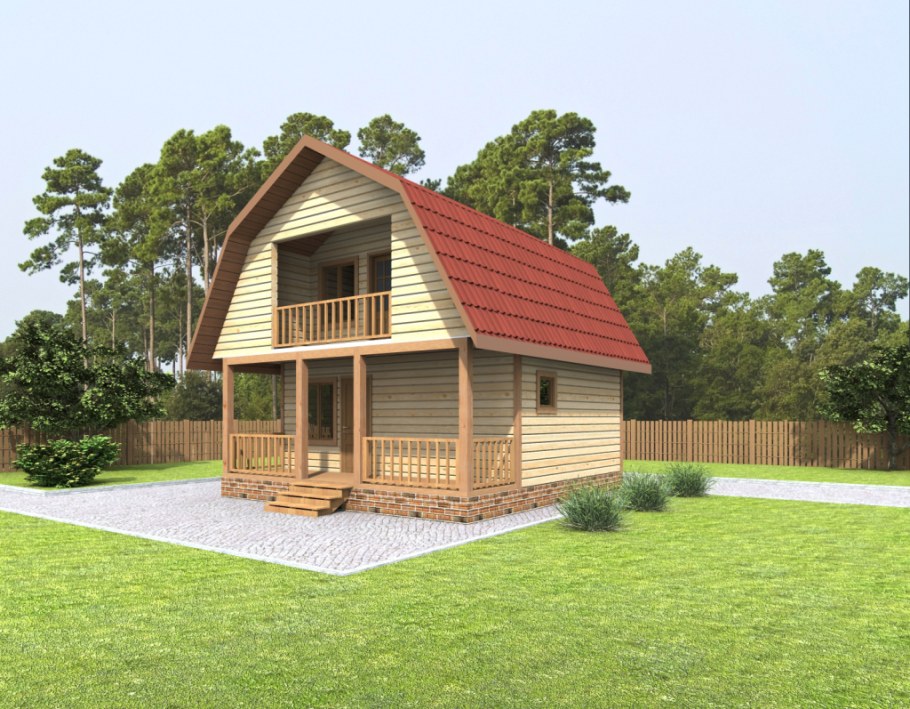 Баня 6 на 6 с мансардой и верандой